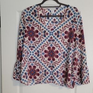 Adrienne Vittadini Printed Long Sleeve Blouse Women’s Large